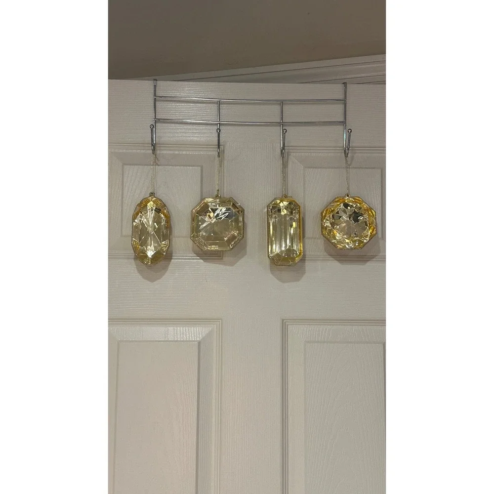 Set of 4 Large Champagne Gold Faceted Gemstone Christmas Ornaments Jewel Decor